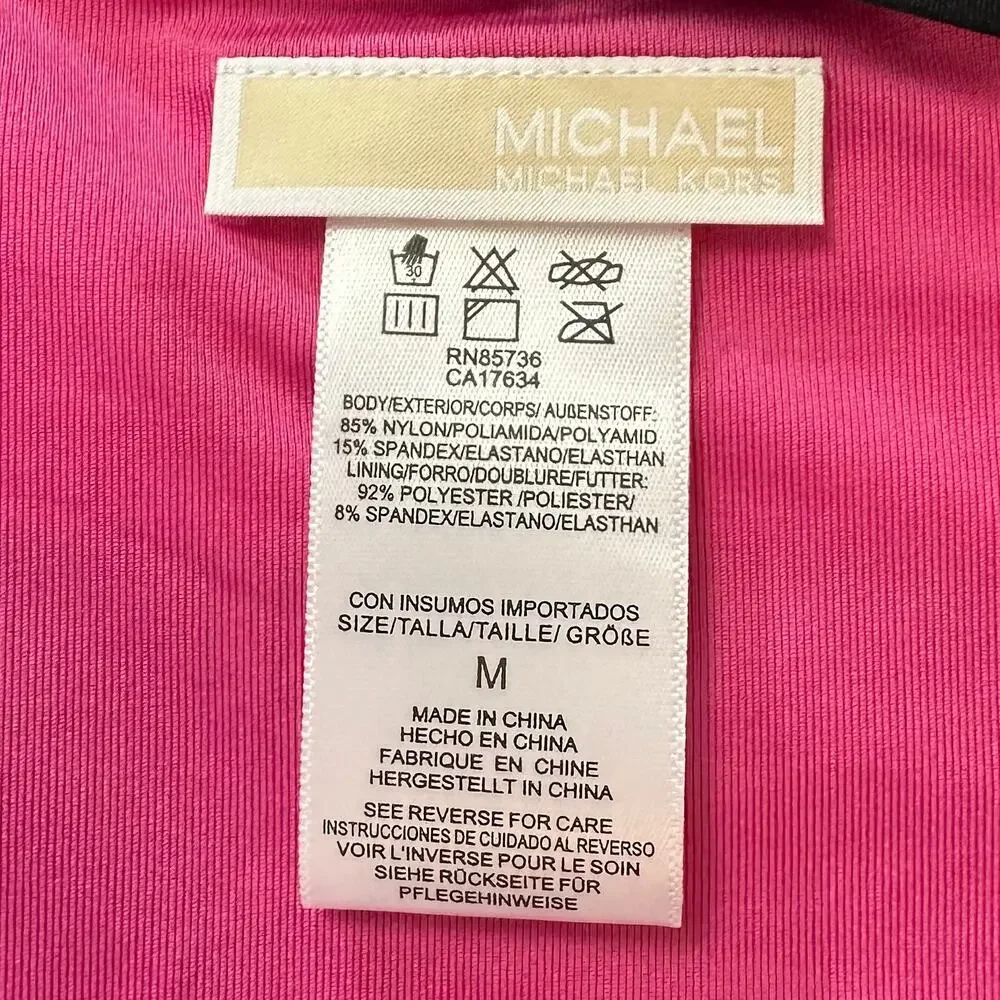 NWT Michael Kors High-Waisted Striped Bikini Bottom Pink Black Size M